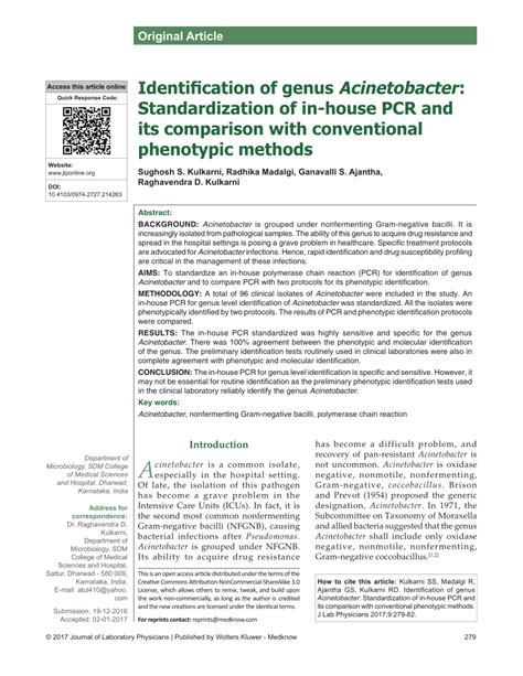 Identification of genus Acinetobacter: Standardization of in.